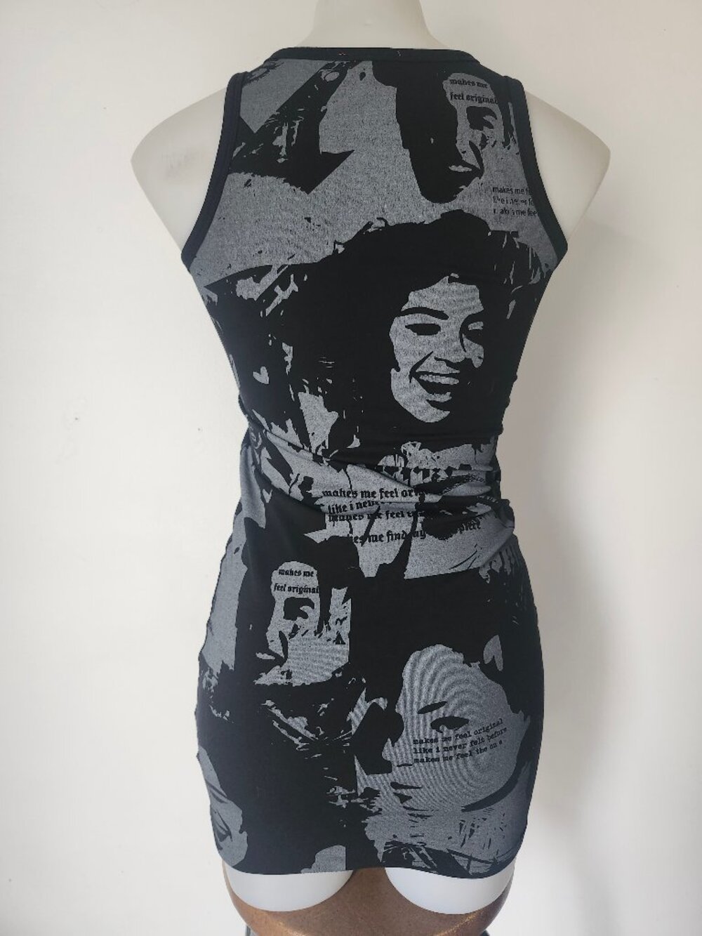 EDIKTED Black Grey Screen Print Mini Model Tank Dress